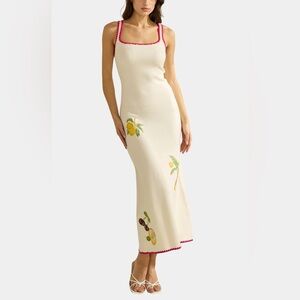 Hausen Darby Cream Fruit-Embroidered Maxi Dress